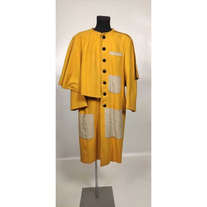 Płaszcz żółty wełniany z kieszeniami i czarną podszewką