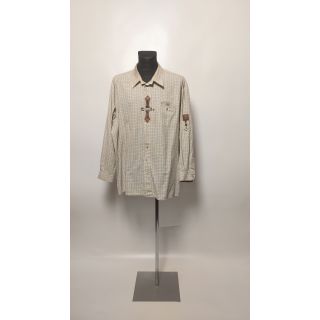 Koszula męska w krate beżowo-szarą z ozdobami średniowiecznymi