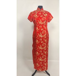 Kimono czerwone, żakardowe w złote wzory