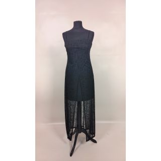 Sukienka długa, czarna zdobiona w błyszczące wzory na ramiączkach