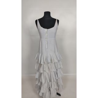 Sukienka biała, bawełniana, bieliźniana, z falbanami na dole