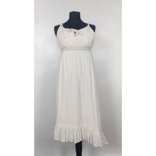 Sukienka midi, biała bieliźniana na ramiączkach z falbanką na dole