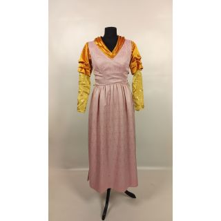 Sukienka różowa, z rękawami pomarańczowo żółtymi