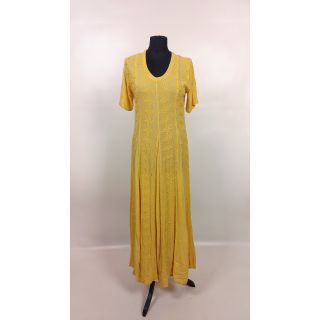 Sukienka żółta, długa, z krótkimi rękawami, żółty chaft na całości