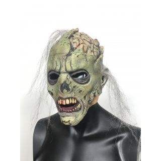 Maska zombie z włosami i otwartą czaszką