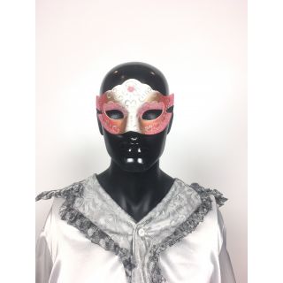 Maska wenecka biało/różowa z brokatem