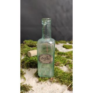 Buteleczka szklana prostokątna na korek, zielonkawa