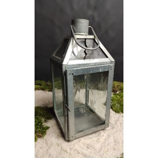 Lampion na świeczki szary metalowy szklany