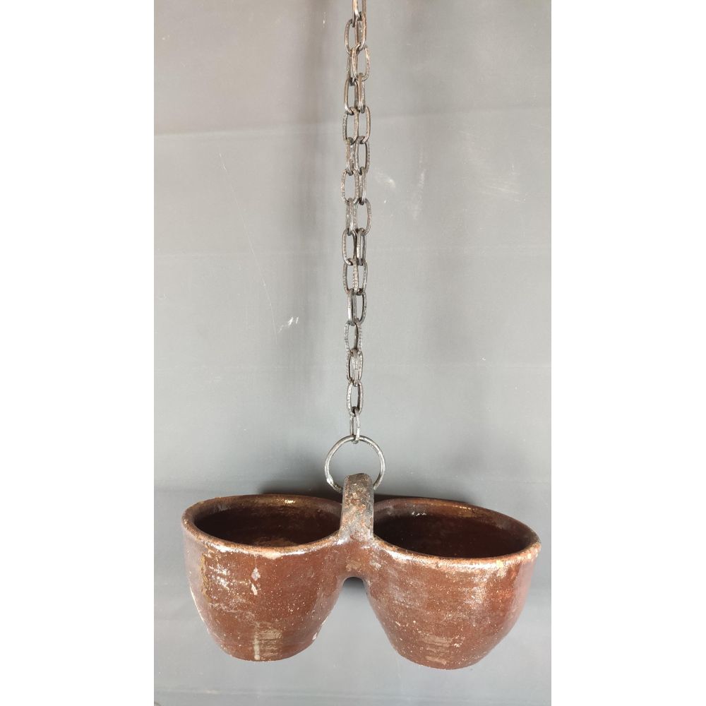 Świecznik wiszący z 2 miseczek ceramicznych