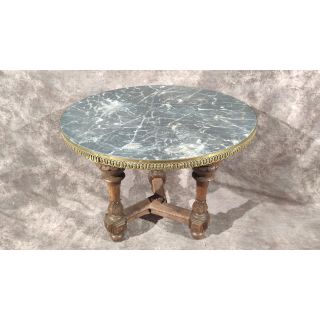 Stół okrągły drewniany, blat z imitacją marmurową